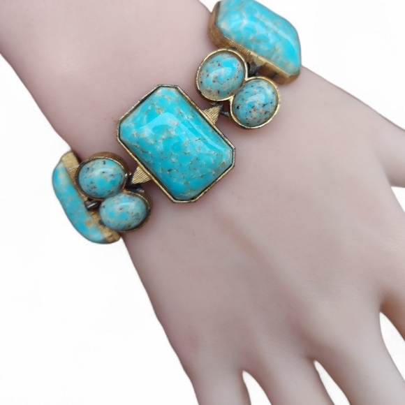 Vintage Turquoise Peking Glass Bracelet - Picture 3 of 10
